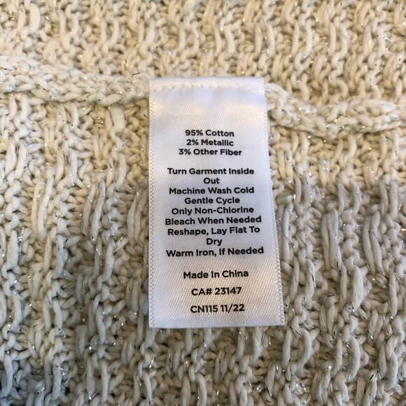 Talbots white ivory silver metallic open front long sweater jacket size 1X NWT - Picture 10 of 14